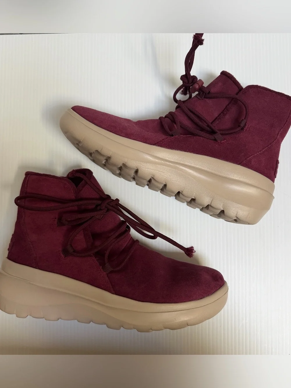 Skechers Burgundy Suede Lace-Up Pull On Ankle Boots - lightweight